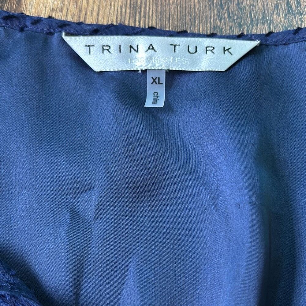 Trina Turk blue silk dress Mahalo Out of Office Indigo Blue XL ruffle - Picture 9 of 15